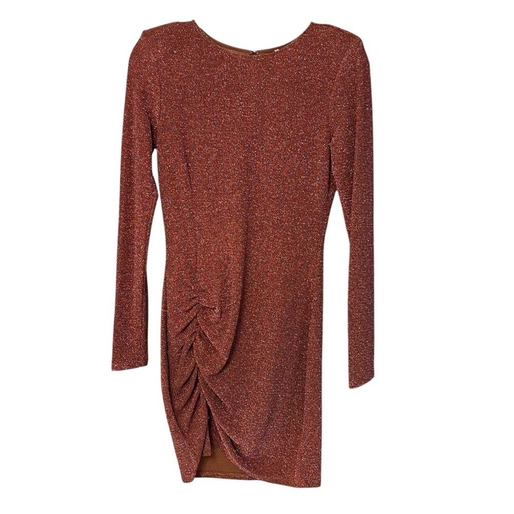 Ramy Brook Portia Long Sleeve Mini Dress Cinnamon Metallic Sparkle Small Nwt